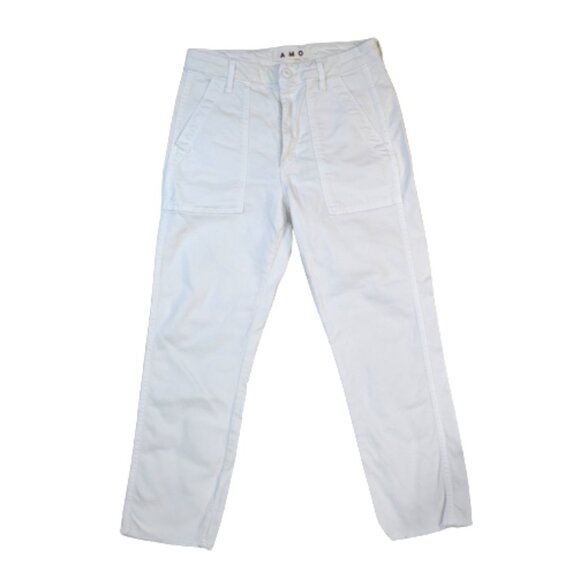 AMO Easy Army Trousers Size 27 White Cropped Pants Chic Casual - Picture 1 of 15